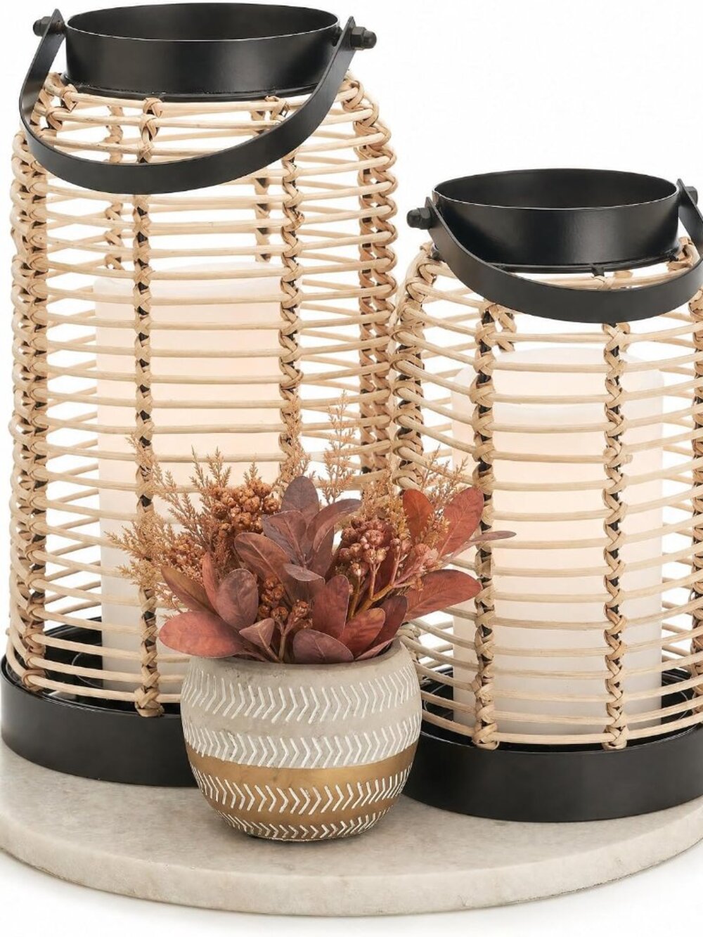 Natural Rattan Boho Lanterns - Handcrafted Chic Farmhouse Decor for Home